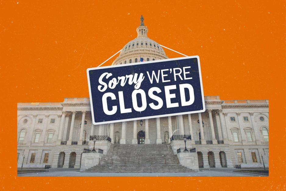 A graphical depiction of the Capital Building with a Closed sign