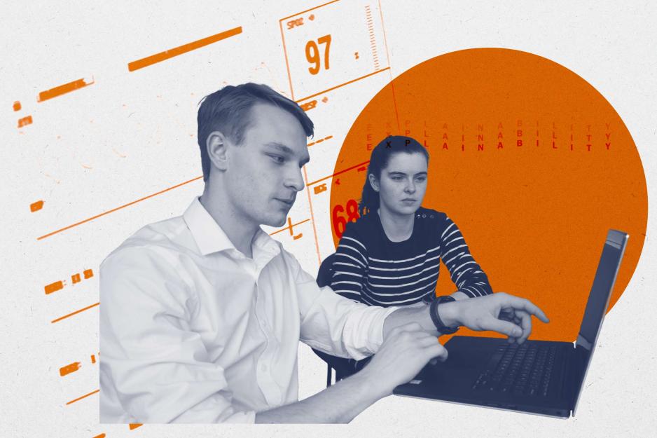Illustration of Zachery Boner and Louisa Edwards working on a computer