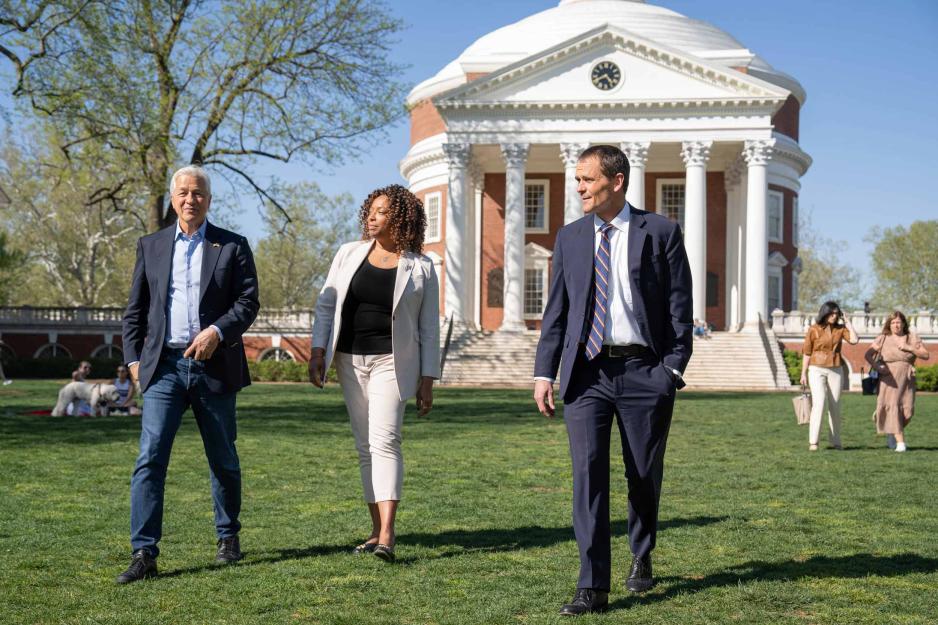 Jamie Dimon, Nicole Thorne Jenkins and President Ryan walking down the lawn