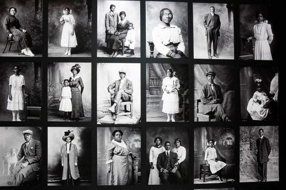 Collage of portraits at Holsinger Exhibit