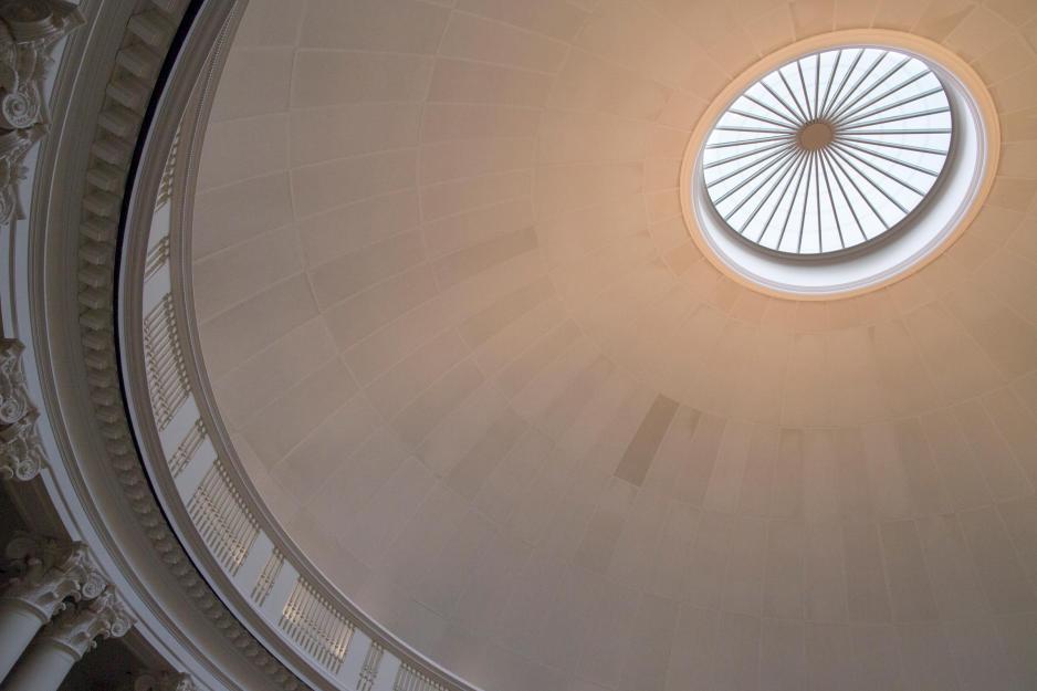 Looking up at the oculus inside the Rotunda Dome Room