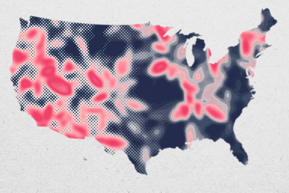 Graphical rendition of the USA with hot spots