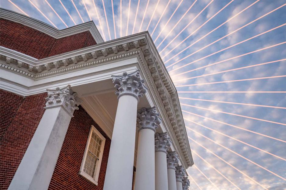 Illustration of an occulus above the Rotunda looking up at the clouds at sunset