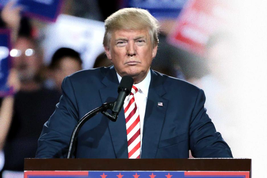 Donald Trump looking at the camera at on of his rallies