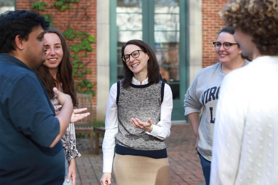 Danielle Citron outside talking to students