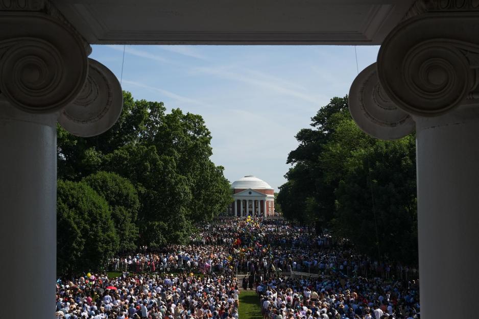Thousands of students and spectators fill the UVA Lawn.