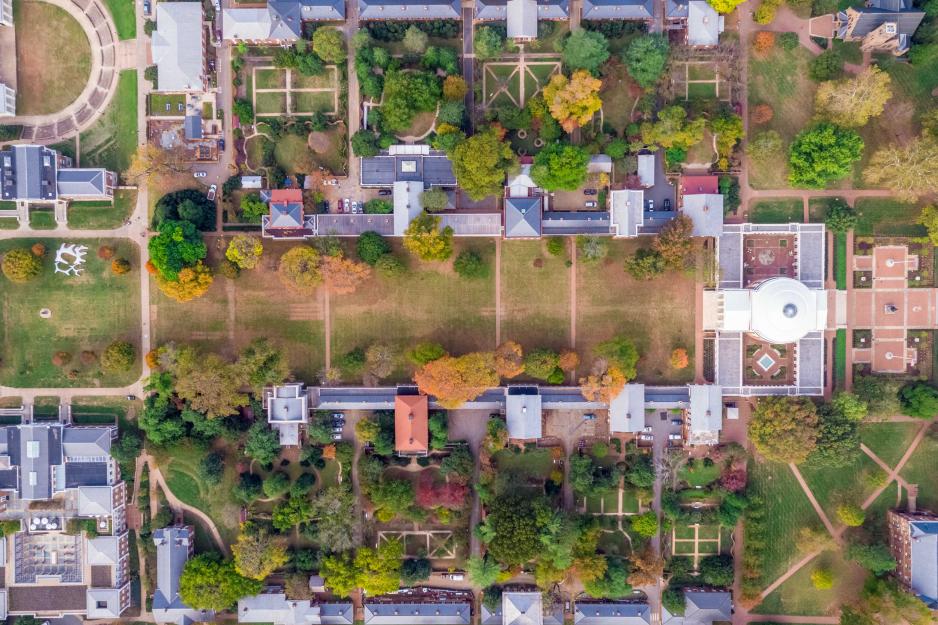 Aerial shot of the University of Virginia Academical Village