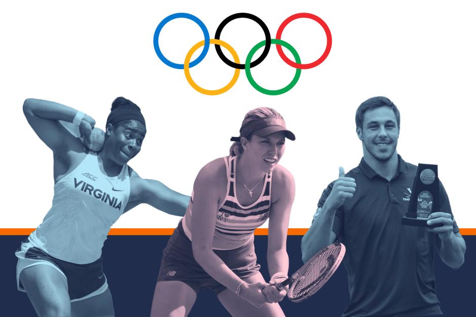 Three Hoo Olympians with the Olympic rings in the upper center of the image