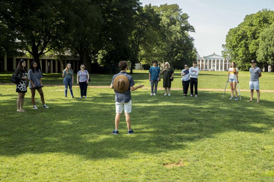 UVA Admissions tour standing on the Lawn