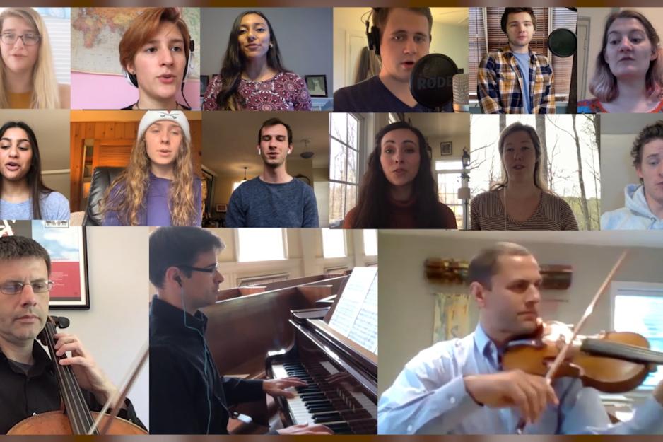 Collage of students signing and playing instruments