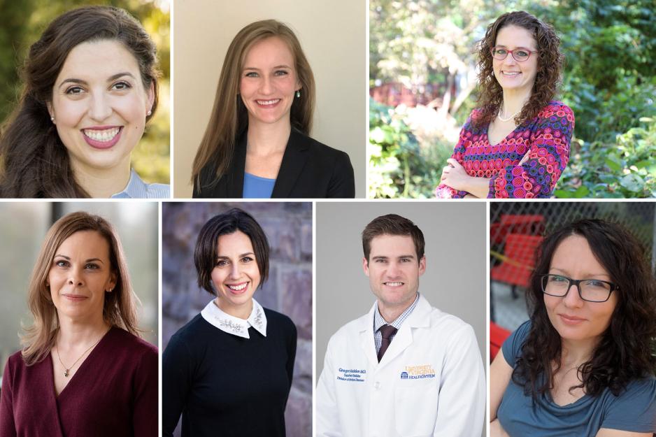 Headshots: Top row, from left to right: Kazlin Mason, Jessie Gibson and Lee Ann Johnson; bottom row: Shawna Klahn, Julia Basso, Gregory Madden and Adema Ribic