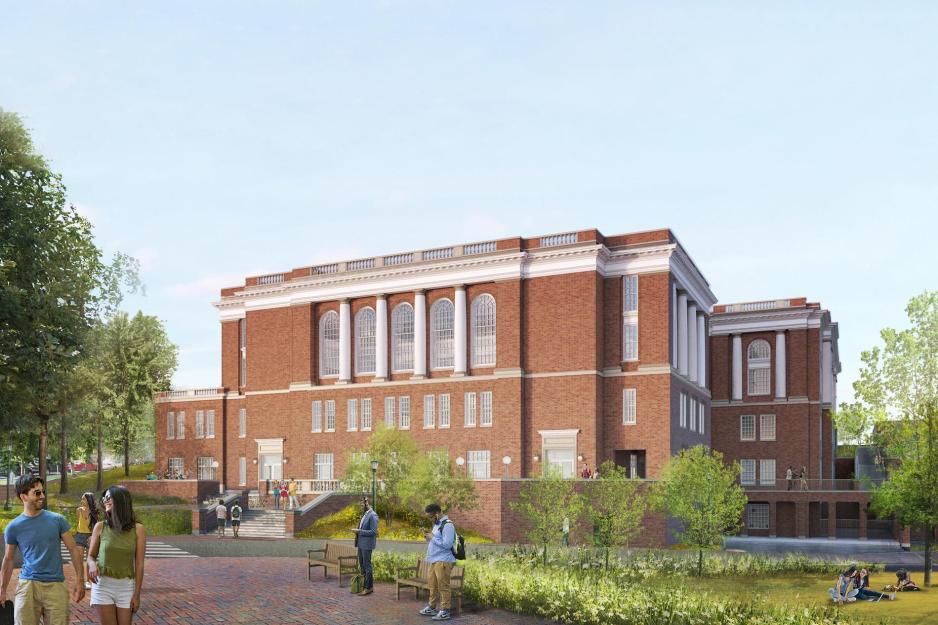 Digital drawing of the The new north face of Alderman Library