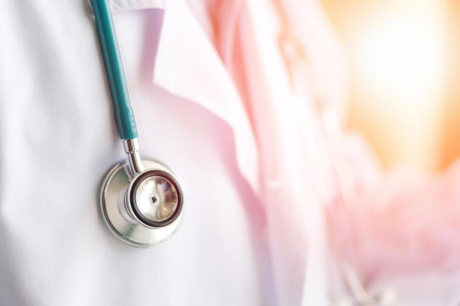 Stethoscope on a doctors neck