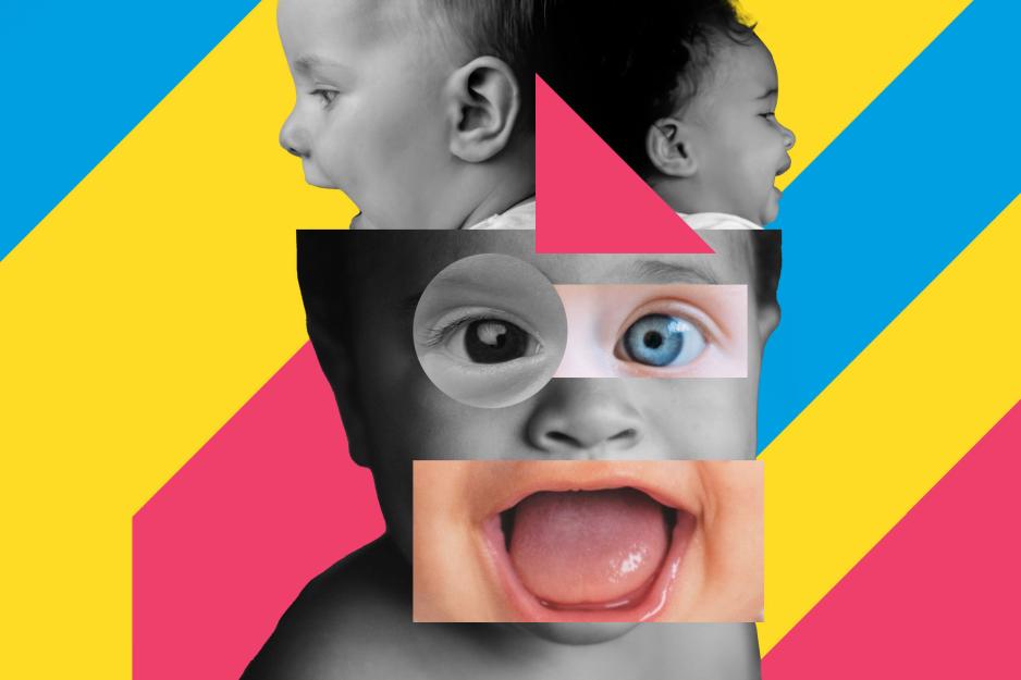 collage of babies making up one babies face