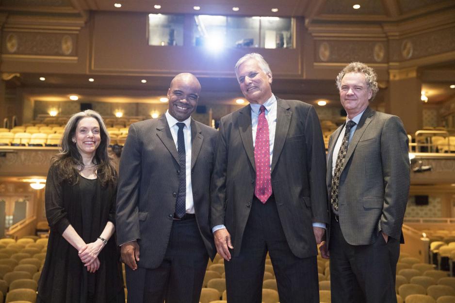 People pose for a picture from Left to right: Joanne Freeman, Nathan Connolly, Brian Balogh, Ed Ayers and Peter Onuf