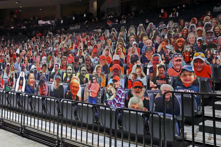 Cardboard cutouts of fans placed in every seat in John Paul Jones Arena