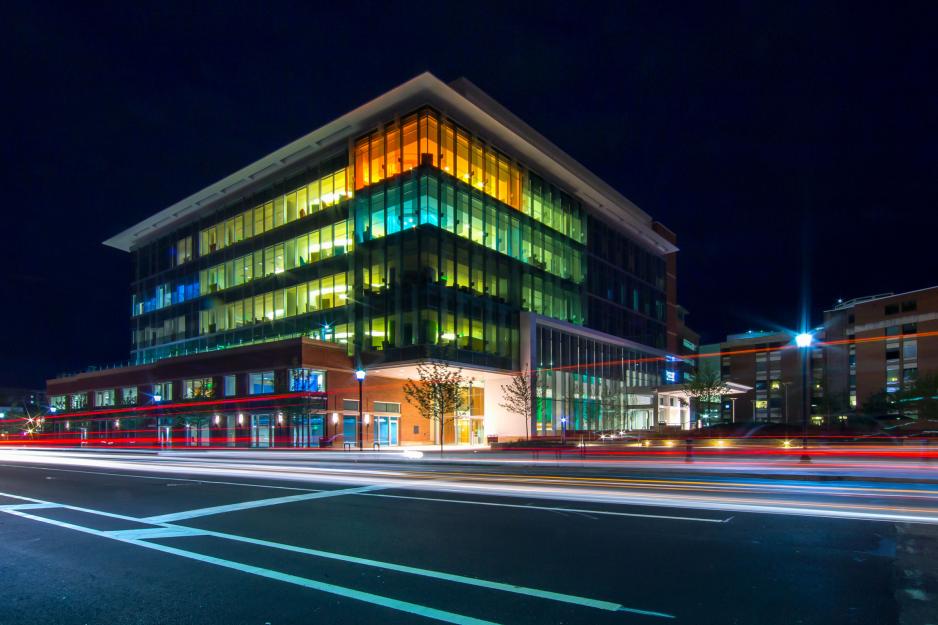 UVA Children’s Hospital lit up in various colors