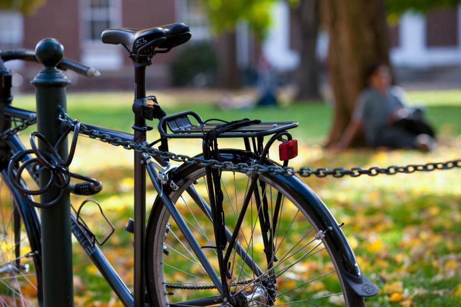 Bike chained to a metal post