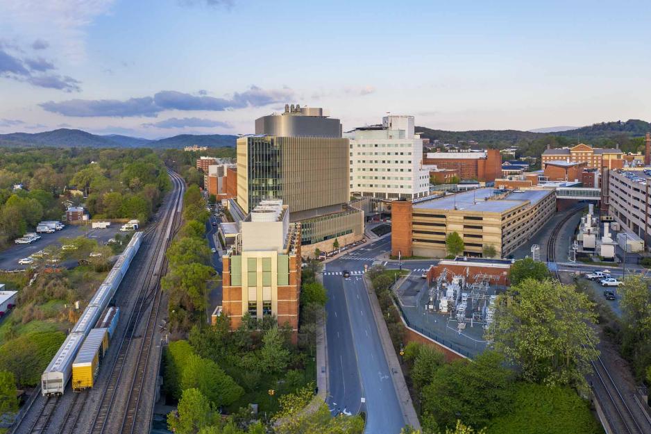 Aerial view of the UVA Health Center Buildings