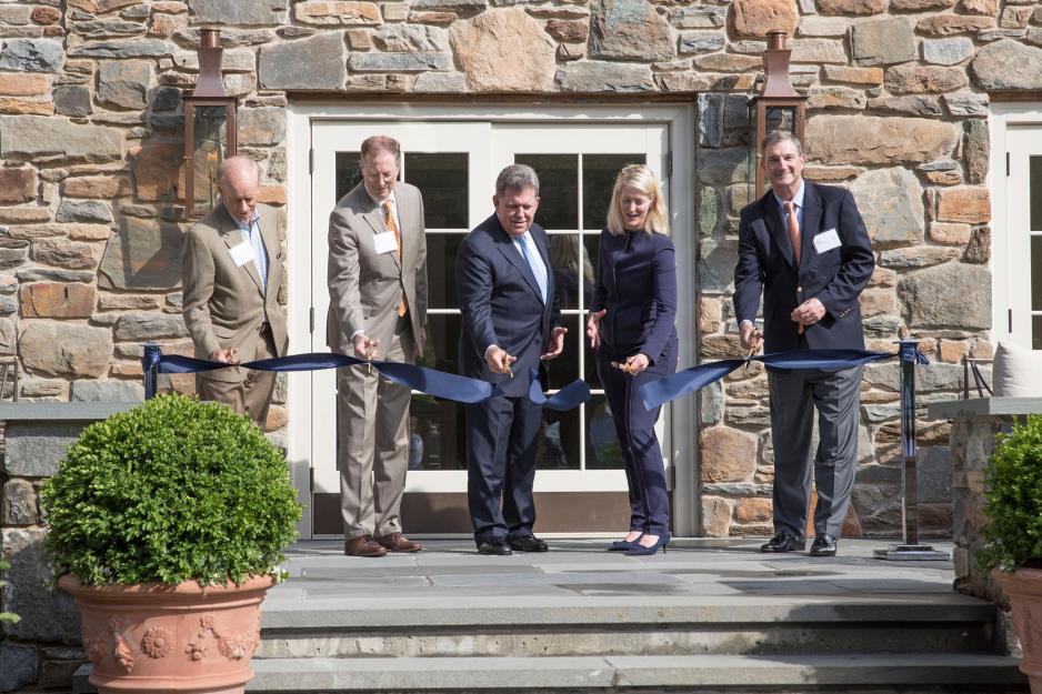 Pat Hogan, Tim Rose, Kevin Fay, J.J. Davis and  Matt Richardson cut the ribbon Tuesday at the Boar’s Head Resort. 
