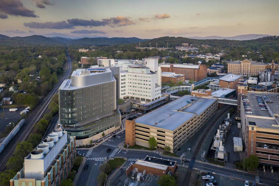 Arial view of the UVA Health Center Buildings