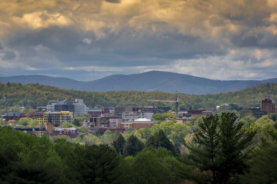 Arial view of Charlottesville from a distance