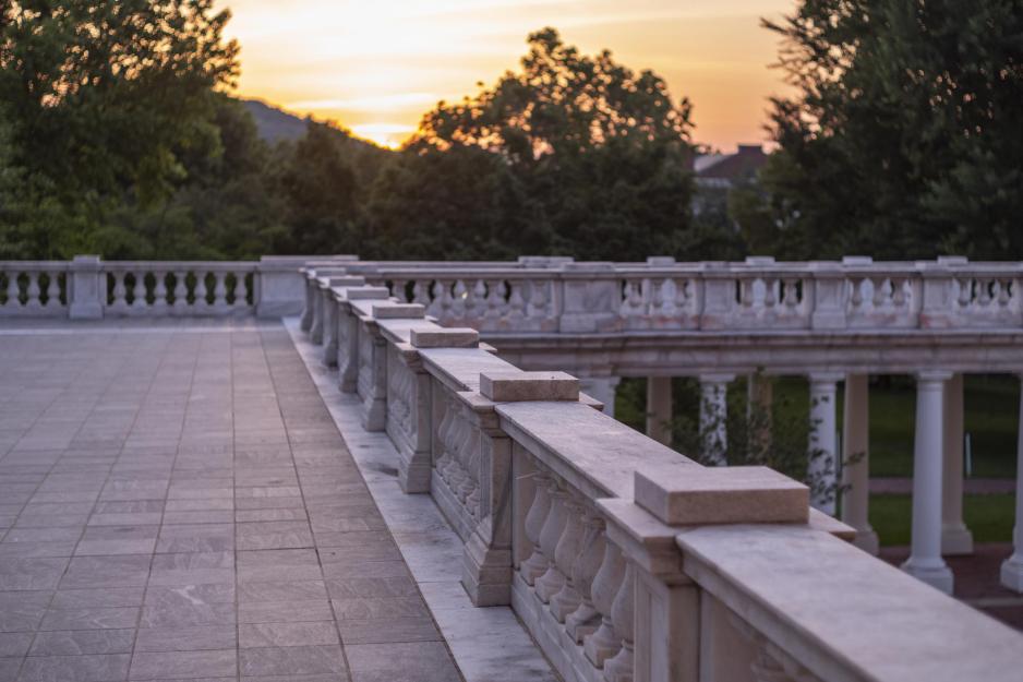 Outside Rotunda railings as the sun goes down
