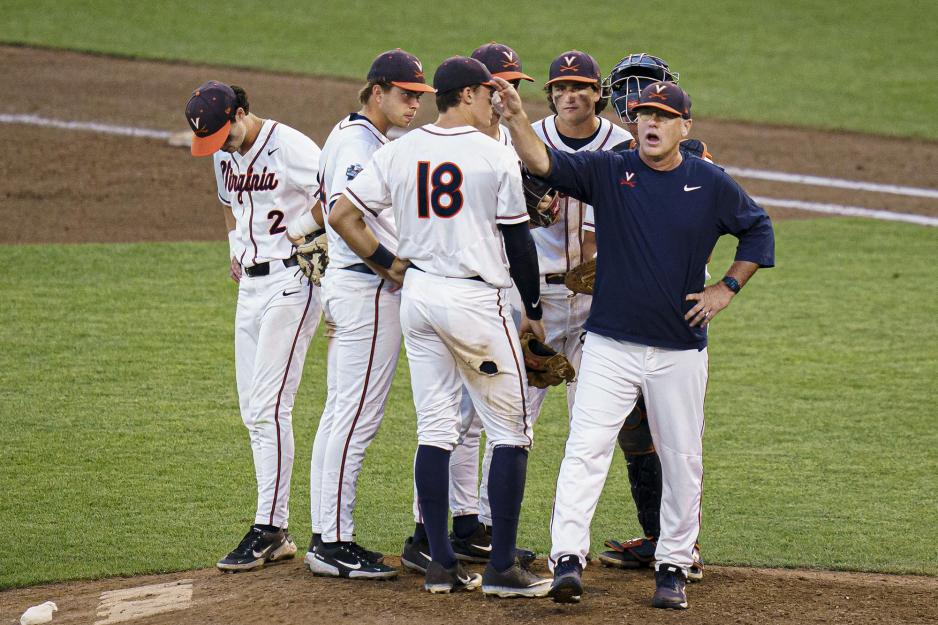 Head coach Brian O’Connor indicates to switch out pitchers