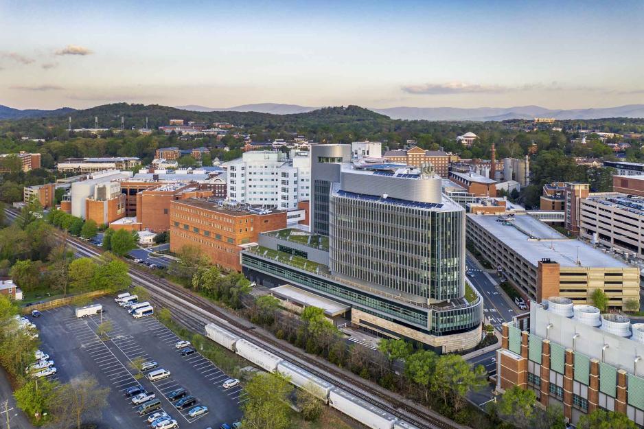 Aerial view of the UVA Health Center Buildings