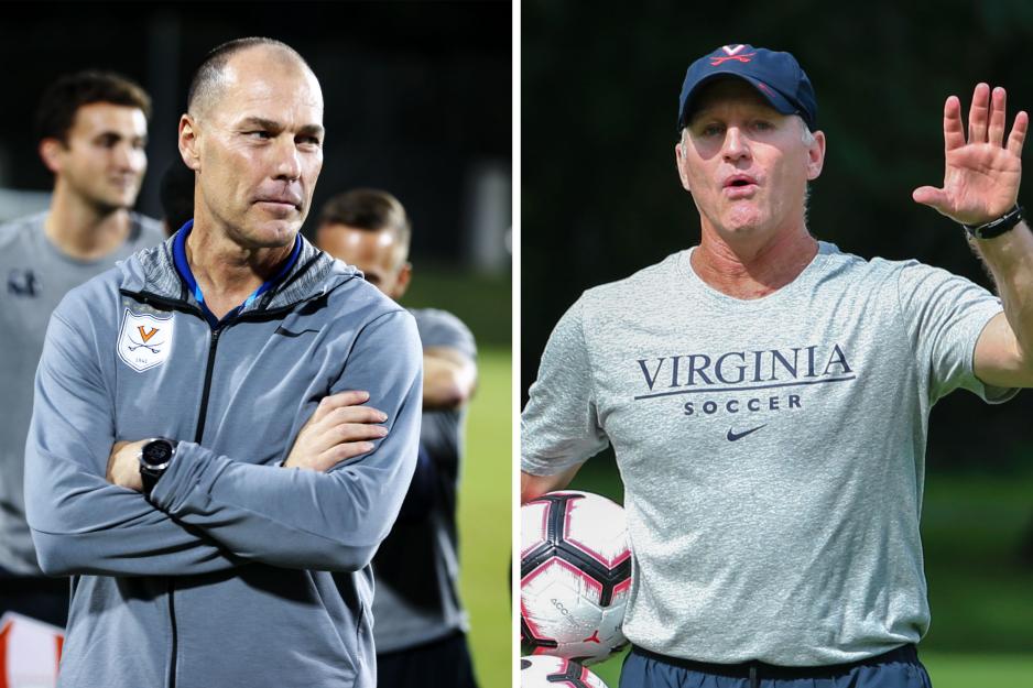 George Gelnovatch, left, and Steve Swanson coaching their soccer teams