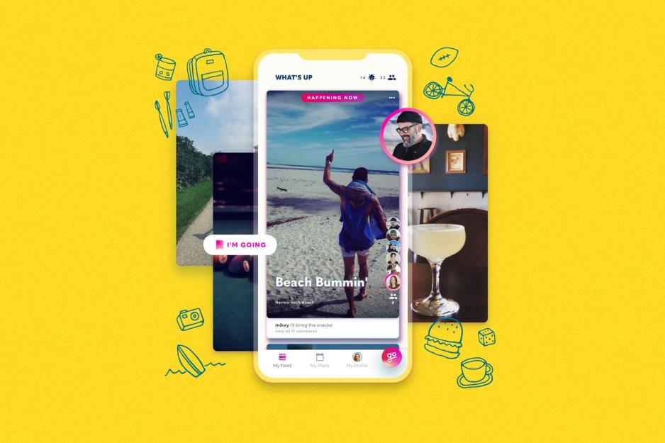 Collage of images under a phone that has a person on a beach that says Beach Bummin'