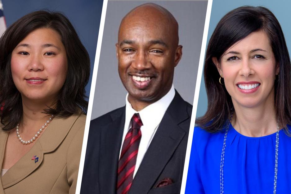 Headshots: left to right: Grace Meng, Larry Irving and Jessica Rosenworcel