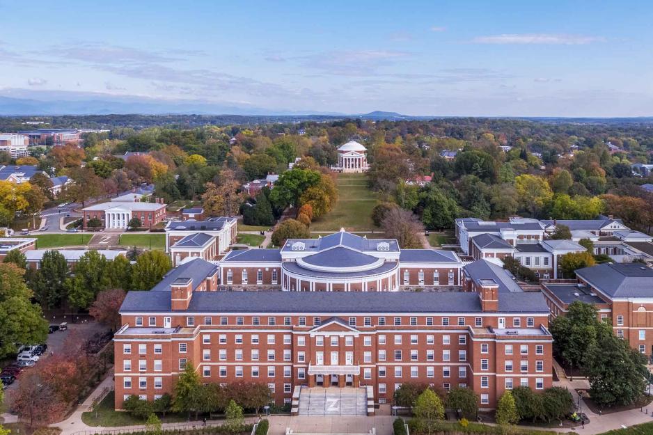 Aerial View of the Rotunda and lawn from Cabell hall
