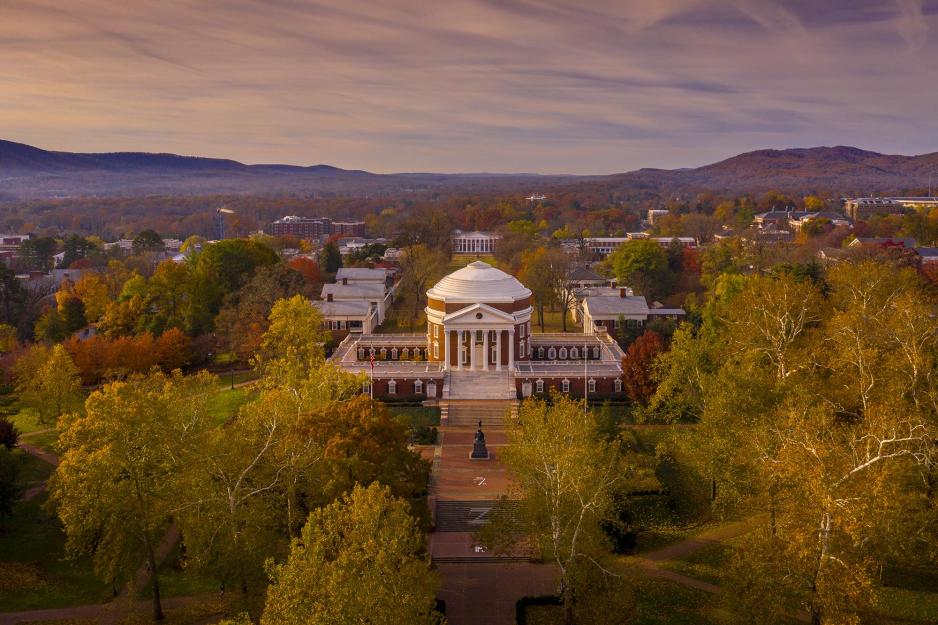 Arial view of the Rotunda at the beginning of fall