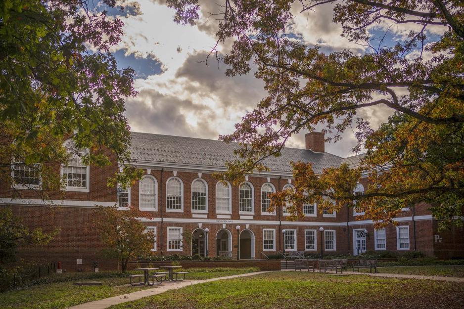 Outside view of the a brick building called Thornton hall