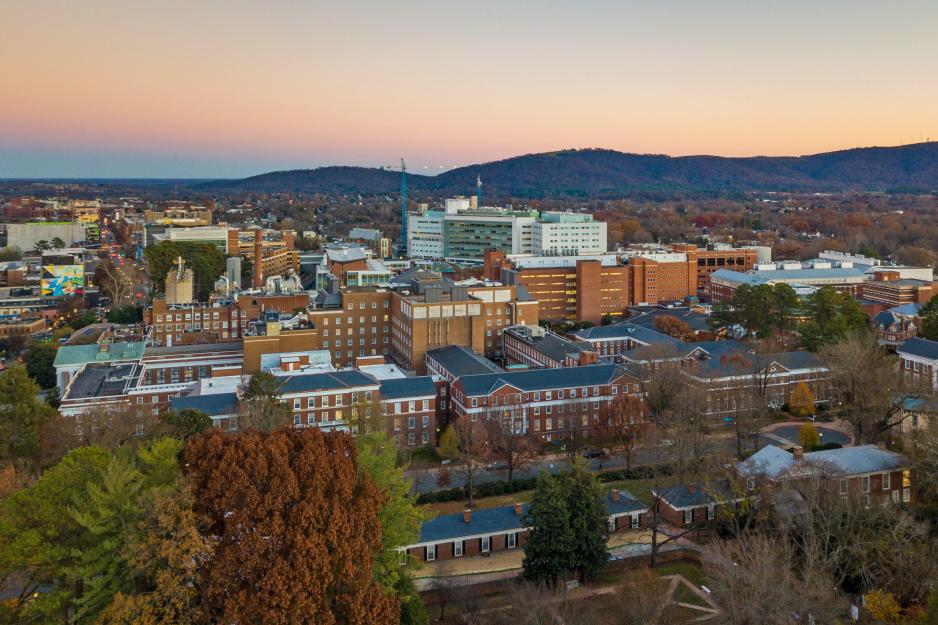 Aerial view of the UVA Health Center Buildings
