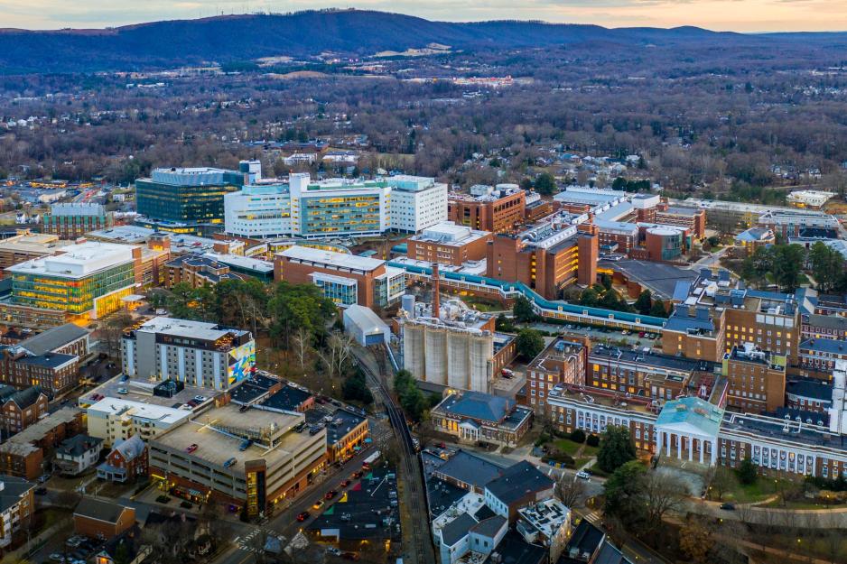 Aerial view of the UVA Health Center Buildings