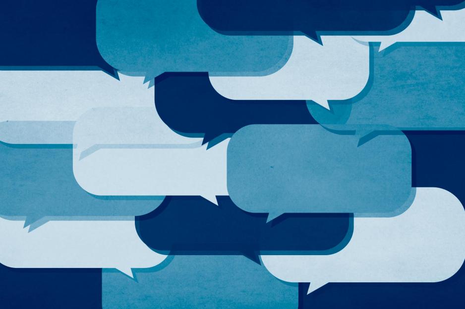 Comment Bubbles overlapping in various colors (dark blue, light blue, and a blue that is almost white)