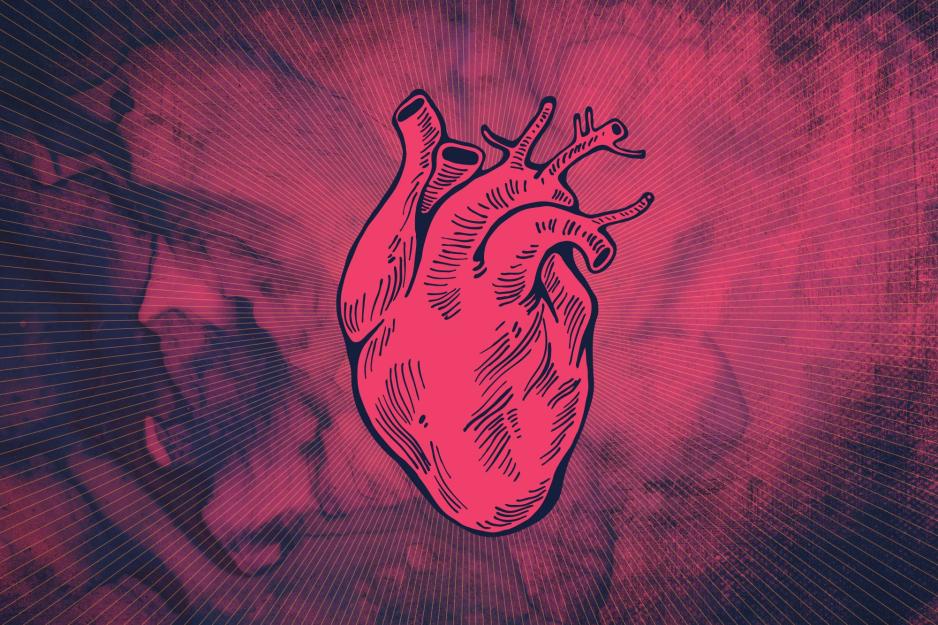 Red illustrated Heart with a red cloudy background
