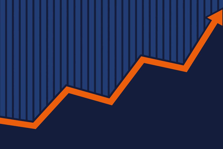 Orange chart line arrow going up or down