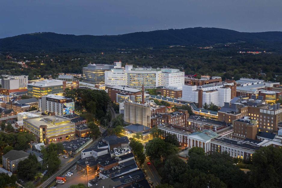 Arial view of the UVA Health Center Buildings