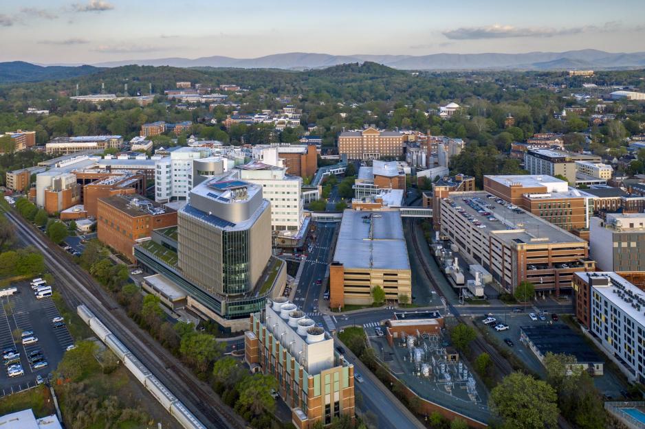 Arial view of the UVA Health Center Buildings