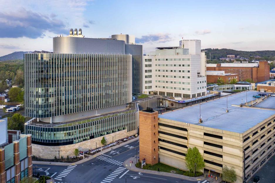 Aerial view of the UVA Health Hospital