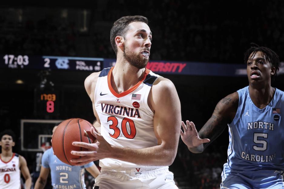 Jay Huff protecting the basketball during a game