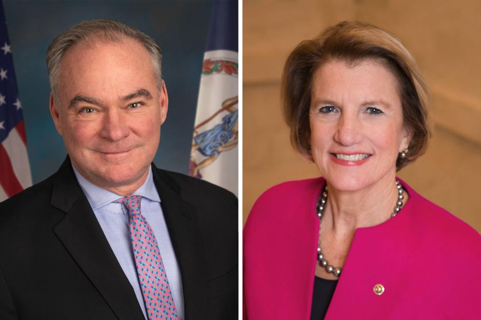 Headshots: U.S. Senators Tim Kaine, of Virginia, left, and Shelley Moore Capito, West Virginia, right