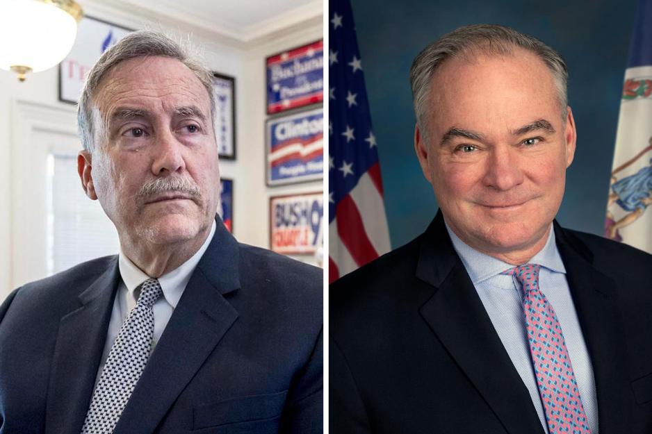 headshots: Larry Sabato, left, Sen. Tim Kaine, right