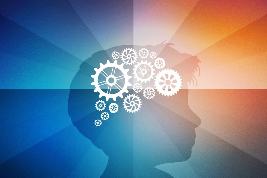 Illustration of a small child and gears for a brain