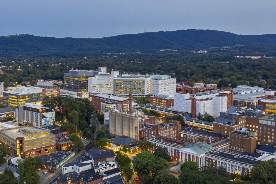 Arial view of the UVA Health Center Buildings