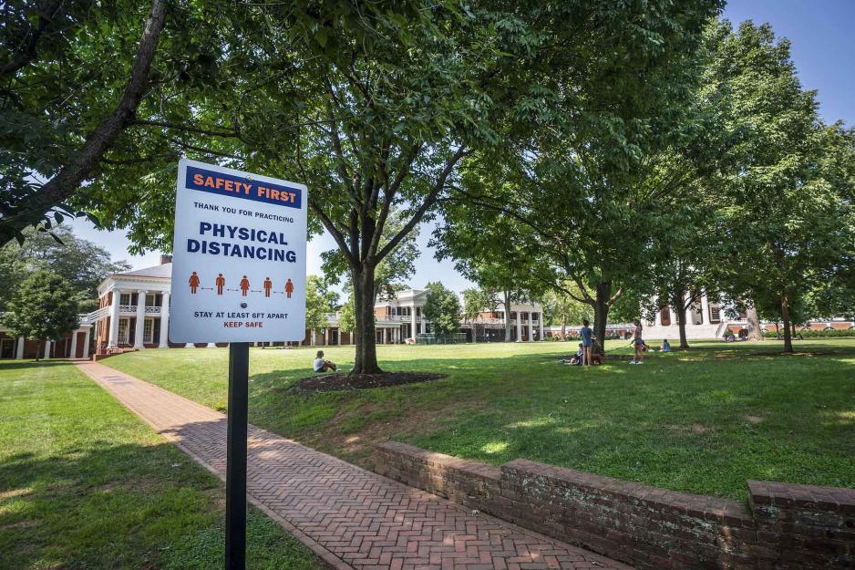 Sign on the Lawn that reads, Safety First, Thank you for practicing physical distancing stat at least 6ft apart. keep safe
