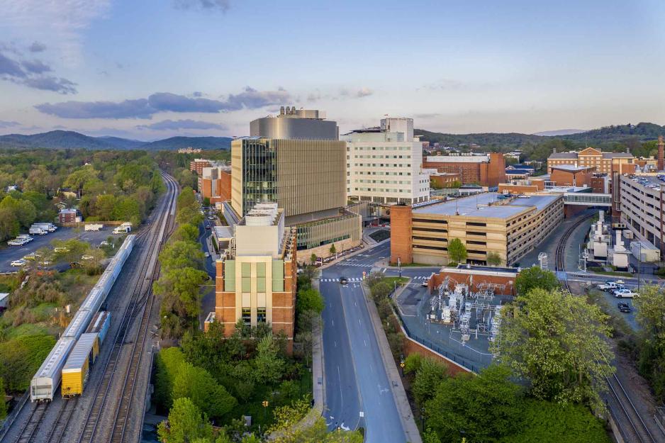 Aerial view of the UVA Health Center Buildings